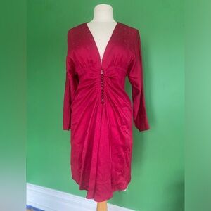 Racil RITA pink jacquard crepe dress with Ruched Front